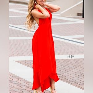Long Red Asymmetrical Dress 🌹